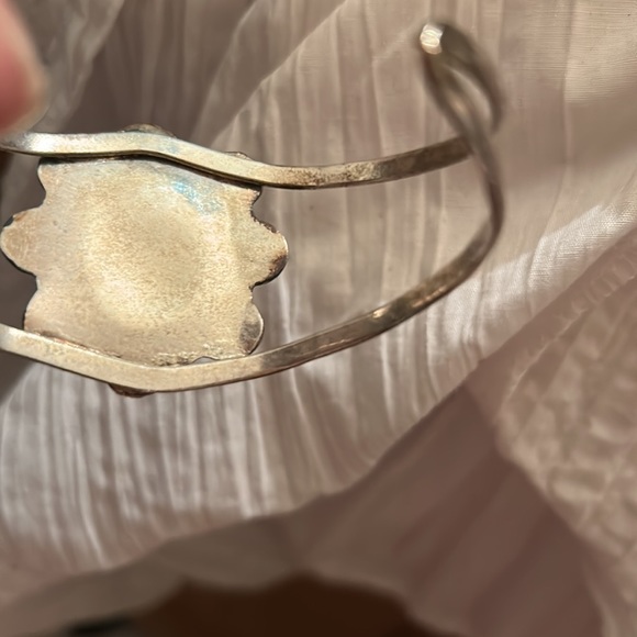 Vintage Mexico* Silver Cuff Bracelet w red stone/ coral** - Picture 3 of 7